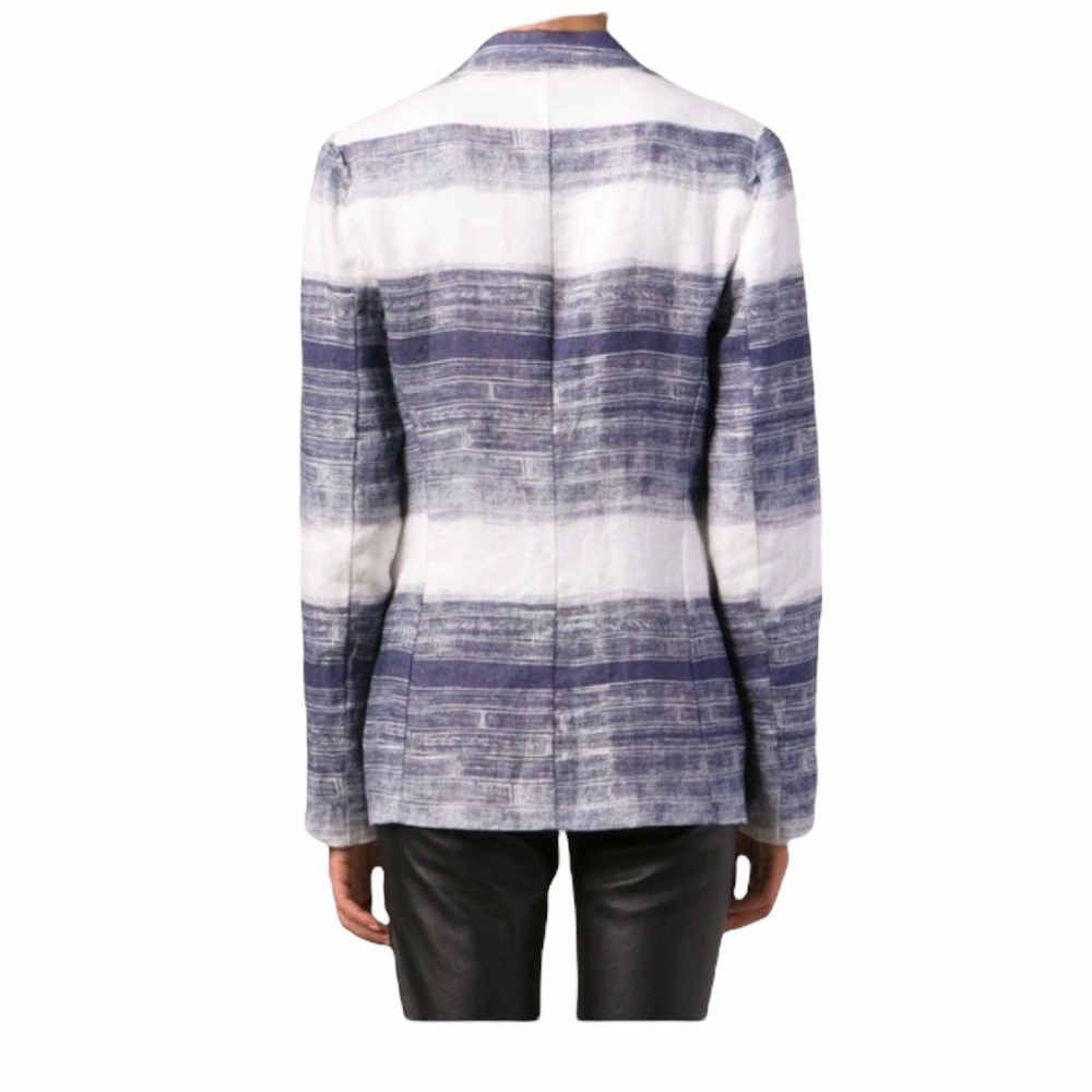 Raquel Allegra Indigo Linen Blend One Button Blazer Jacket - Picture 8 of 12